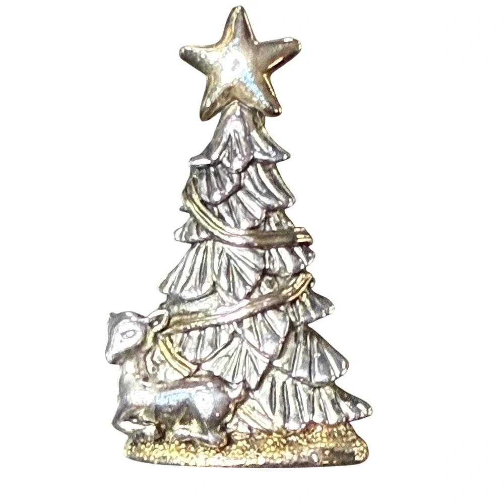 Christmas Tree Reindeer Pin Brooch Festive Holiday Jewelry Accent